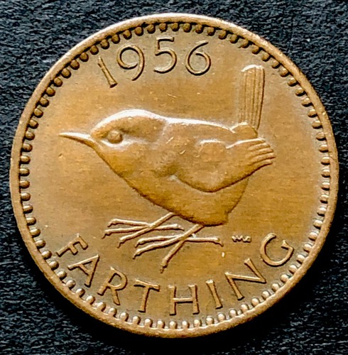 1956 FARTHING-WREN FARTHING-QUEEN ELIZABETH II-LAST YEAR OF THE BRITISH FARTHING