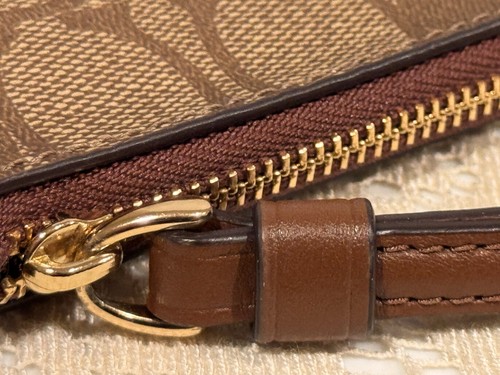 Coach Signature C Pattern Wristlet Wallet Beige/Brown/Gold 7 3/4" x 4 3/4" - Picture 23 of 24