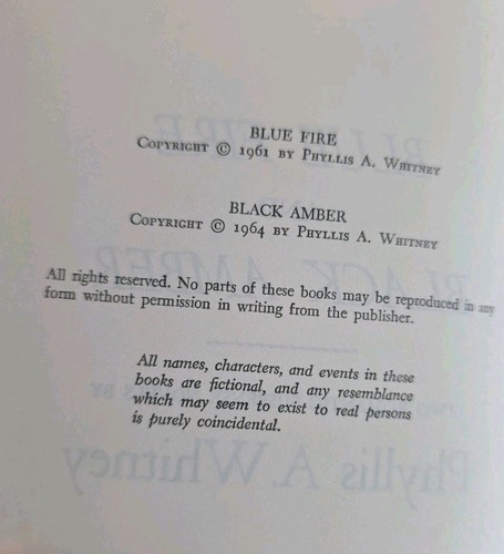 Blue Fire And Black Amber-Phyllis A. Whitney 2 Romance Novels Vintage 1961 1964 - Picture 3 of 5