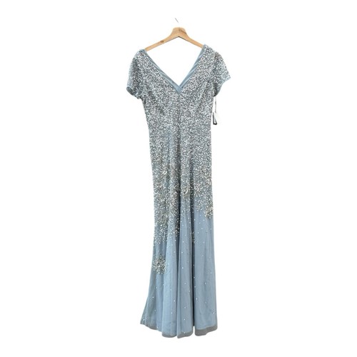 Abito donna Adrianna Papell nuovo con etichette con perline scollo a V e colonna taglia 4 blu chiaro argento - Foto 8 di 23