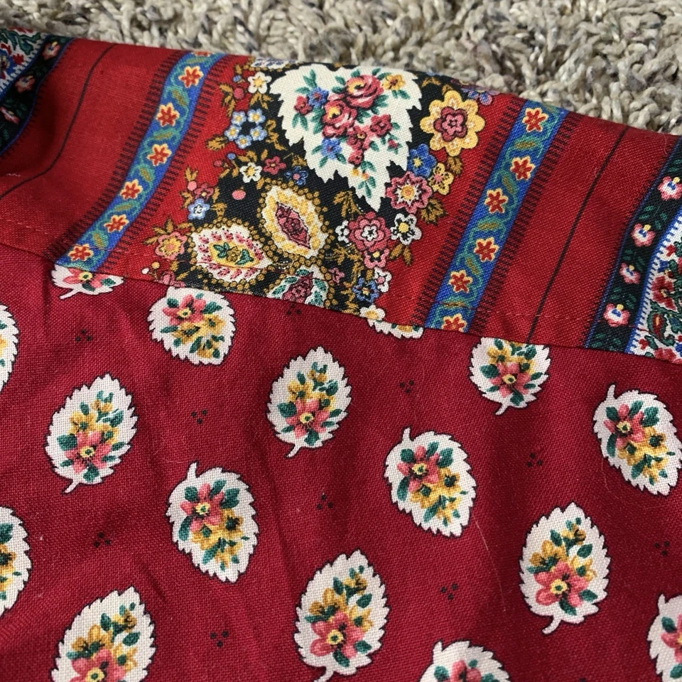 Camisa Vera Bradley Mujer Grande Roja Algodón Floral Bolsillo Abotonado Hecha en EE. UU. Foto 3 de 4