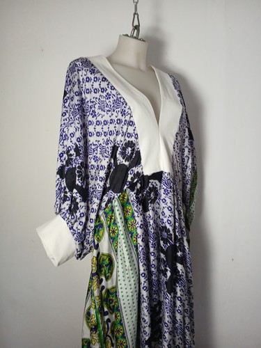 New rare Handmade One Off Indian SILK & French LINEN Kaftan Dress DESIGN - Picture 9 of 16