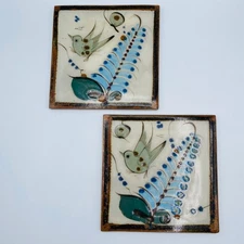 Vtg Ken Edwards Painted Ceramic Tiles Birds Handmade Mexico Tonala Art Signed