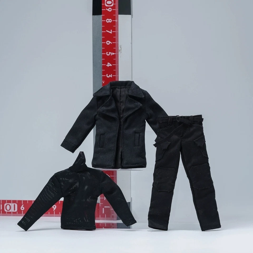 1/12 Camisa Cuello Alto Pantalones Tácticos Cortavientos Negro Conjunto Para Figura Masculina 6" Foto 2 de 4
