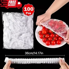 100pcs Disposable Food Covers – Elastic Plastic Bowl Wrap Lids Fresh Keeping