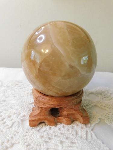 Piedra esfera bola cristal cuarzo dorado natural con soporte de madera