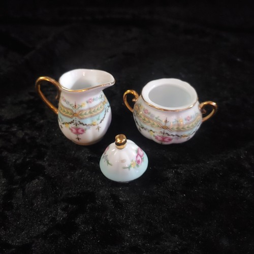 Miniature Tea Set Victoria's Garden Blue Pink Rose 10 pc Collectible Porcelain E - Picture 7 of 12