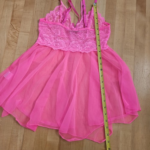 NWT Avid Love Hot Pink Sz Small Babydoll Nightgown Nightie 2 Piece - Picture 12 of 19
