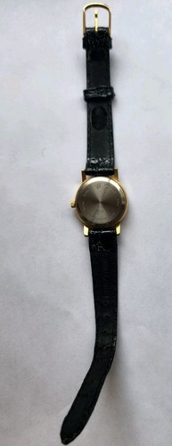 Vintage Womens HELBROS Invincible Gold Tone Diamond Accent Watch Genuine Leather - Picture 2 of 4