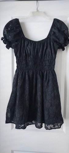Wild Fable Black Peasant Mini Dress Dark Fairy Boho Whimsigoth Puff Babydoll Sm - Picture 3 of 12
