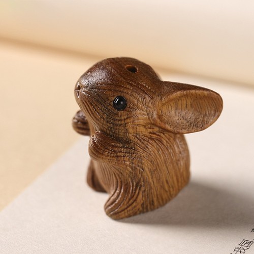 Green Sandalwood Cute Rabbit Keychain Jewelry Men Women Bunny Jewellery - 第 5/12 張圖片