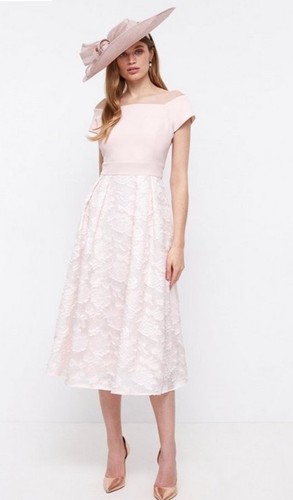 COAST CURVE BARDOT EMBROIDERED MIDI DRESS 24 OCCASION ELEGANT WEDDING - Picture 7 of 8