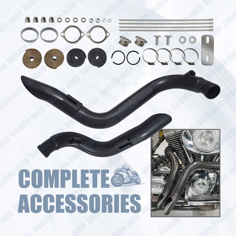 2" LAF Exhaust Pipes w/ Flange Kits for Harley Sportster Touring Black Wrapped . - Image 2 of 4