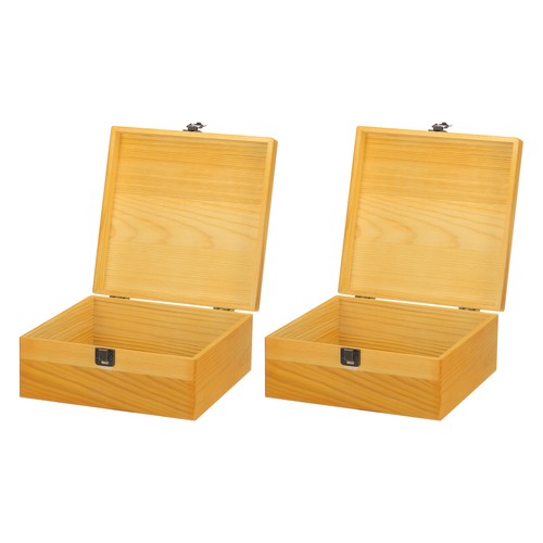 Unfinished Wooden Box with Hinged Lid,8.9"x8.9"x3.9" 2Pcs(Brown)