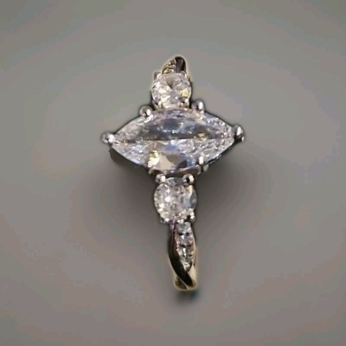 S925 Sterling Silber Ring mit synthetischem Zirkon Marquis und seitlichen Edelsteinen, Gr. 8 - Bild 4 von 6