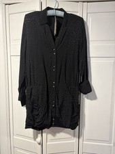 NWT Zara Black Collared Rhinestone Buttons Animal Print Ruched Mini Dress Size S