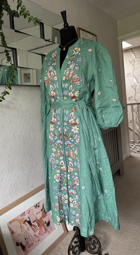 BODEN ADDIE GREEN LINEN FLORAL BELTED MIDI SHIRT DRESS- SIZE 10P - Picture 13 of 16