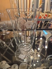 Vintage LIBBEY ROCK SHARPE Iced Tea Glass - Floral Etched 5 1/2"