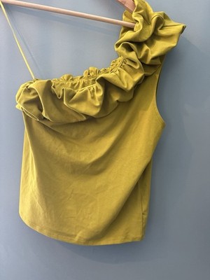 Express Women s One Shoulder Ruffle Top Chartreuse Yellow NWT Size XS New