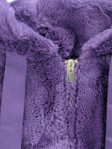EXPRESS Faux Fur Hooded Deep Purple Teddy Jacket Sz Small w/ Gold Accents - Picture 4 of 14