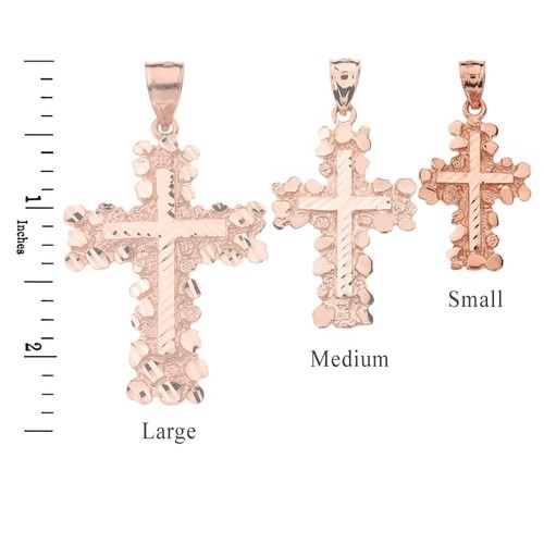 Gold Nugget Cross Pendant Necklace 1.40"(Small) - Picture 7 of 9