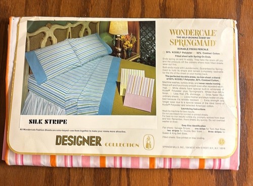 Vintage Wondercale Springmaid Flat Double Sheet Pink Silk Stripe NEW Old Stock - Picture 6 of 8