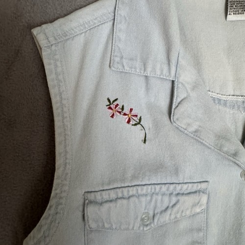 Kikomo Vintage 90’s Floral Embroidered Denim Vest Jacket Girls Juniors Size L - Picture 4 of 12