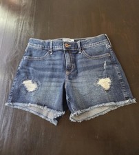 Abercrombie Girls Mid Rise Midi Shorts Blue Distressed Jean 15/16