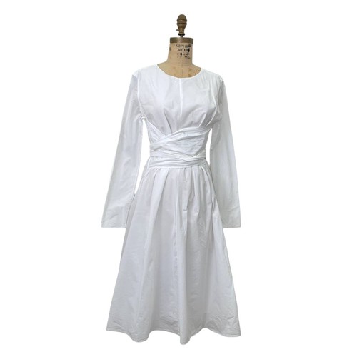 Abito minimal Merlette Virgen bianco linea A fascia lunga scollo perla cotone tg media - Foto 6 di 7