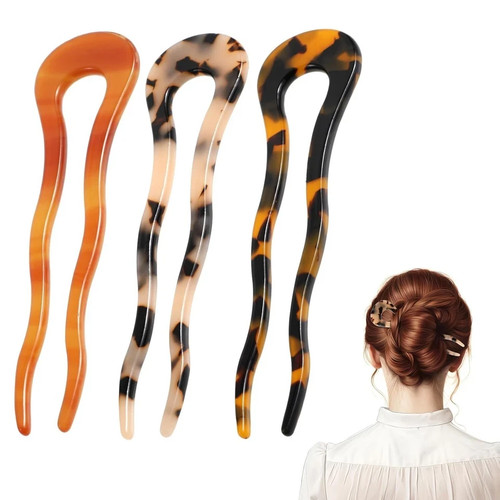 3er Pack French Twist Haargabeln U Form Acetat Haarnadeln Vintage Schildkröte Haar B - Bild 6 von 6
