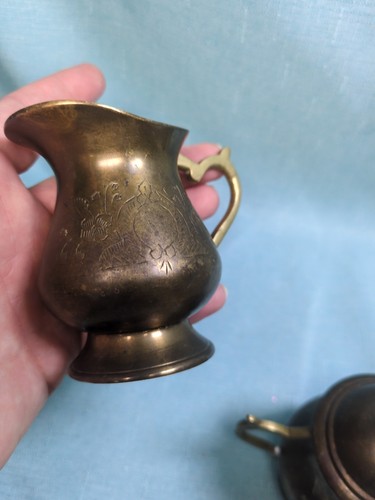Vintage versilberte Zuckerdose Deckel Milchkännchen geätzt Commodore massiv Messing Indien - Bild 7 von 21