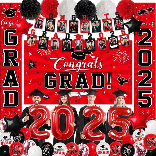 2025 Graduation Decorations, Red Themed Class of 2025 Decorations Set, Congra...