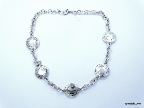 Collar de cadena de eslabones ovalados DISC círculo redondo plata esterlina COACH 1941 de diseñador - Imagen 5 de 10