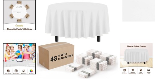 Ultra-Durable 84 Inch Round Plastic Tablecloths - 48 Pack for Effortless Cleanup - Picture 2 of 8