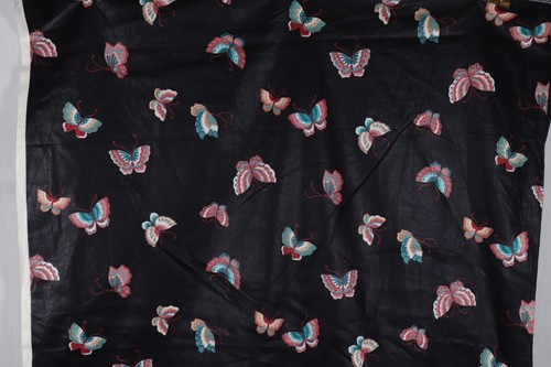 72"L x 44"W Concord Kessler Fabric Pink Blue Butterflies Tossed on Black - Picture 2 of 8