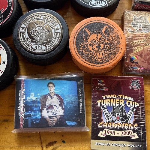 Chicago Wolves Hockey Pucks Autographed Player Cards Patches Fan lot 98-2005 - Picture 7 of 9