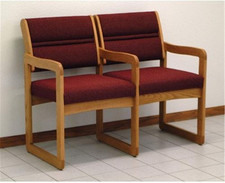 DW1-2 Valley 2-Seat Chair with Center Arms, Light Oak/Powder Blue