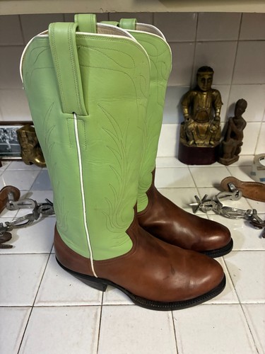 Botas personalizadas HECHAS A MANO EN MARRÓN Y VERDE NEÓN WESTERN DANCEHALL RODEO RANCH 9 E - Imagen 14 de 24