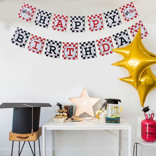 Racing Flower Checkered Flag Bunting Race Car Party Hanging Decorations - Picture 12 of 12