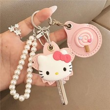 SANRIO HELLO KITTY KEY PROTECTION COVER CUTE PINK PEARL KEYCHAIN BAG CHARM I L12