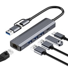 5-in-1 USB C Hub Gigabit Ethernet Adapter, with 3 USB 3.0 Data Ports, a USB C...