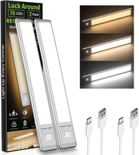 Motion sensor LED under cabinet light, 2 pack, USB rechargeable, dimmable