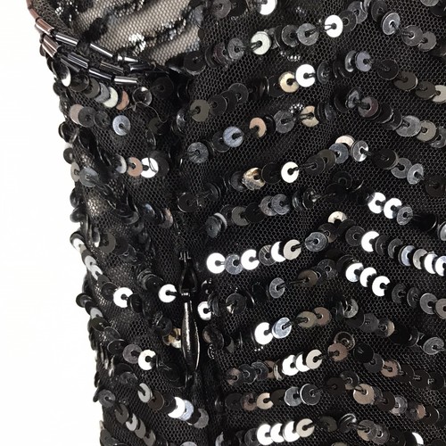 Scala Sequin Mesh Midi Sheath Dress Sleeveless Sheer Lined V-Neck Black Small - Picture 10 of 14