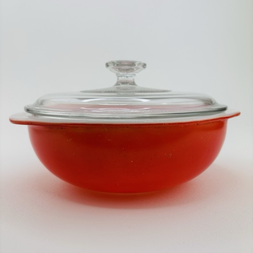 Pyrex 2qt Mezclador Cazuela Asas Cenicienta 024 Con Tapa Rojo Naranja De Colección - Imagen 1 de 19