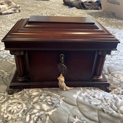 Bombay Wood Jewelry Storage Box Wooden Neoclassical Corinthian Columns With Key 