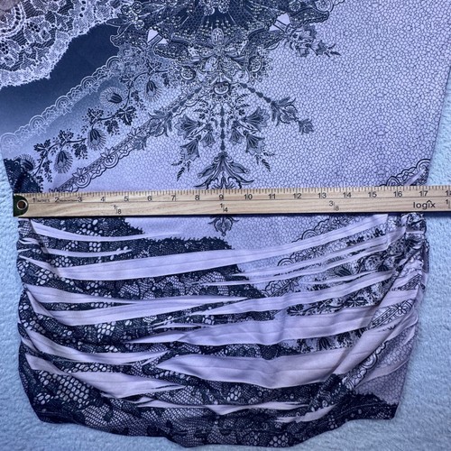 Y2K Studio Y Lace Print Top Ruched Short Sleeve Blouse Size L Made in USA - Picture 9 of 11