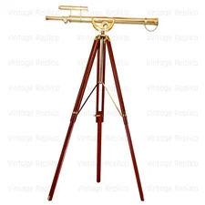 39" Vintage Brass Telescope With wooden Tripod  - Maritime Collectible.