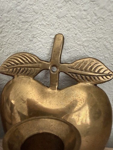 Coppia di applique da parete vintage in ottone portacandele mele con foglie - Foto 4 di 11