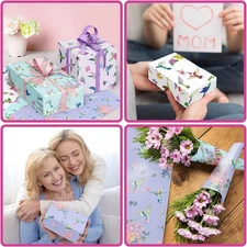 Hummingbird Wrapping Paper 12 Sheets Colorful Flower Bird Gift Wrap Floral DI...