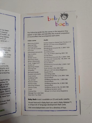 Baby Einstein Baby Bach VHS Tape Infant Learning Music 2000 - 第 3/17 張圖片